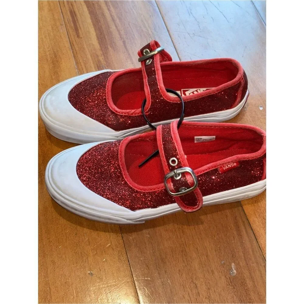 Vans Girls' Red Glitter Mary Jane Sneakers - Kids Shoes size 1